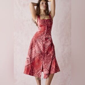 Urban Outfitters Kimchi Blue Martina Lace Trim Button-Front Midi Dress